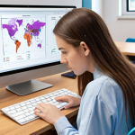 A focused student, in their late 20s or early 30s, is seated at a clean, modern desk, intently engaging with an AI-powered educational platform on a laptop or large tablet screen. The screen visually depicts dynamic, personalized study paths, adaptive quizzes, and a clear, intuitive progress dashboard. Subtle graphical elements like flowing data lines or a soft, intelligent glow emanate from the screen, symbolizing the AI's real-time analysis and tailored learning experience. The student appears confident and empowered, benefiting from efficient, targeted learning. The setting is a contemporary home study space, with a subtle hint of Polish interior design or ambient elements.