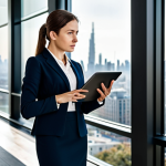 **Prompt for Market Dynamics & Professional Guidance:**
    "A professional adult female real estate agent, fully clothed in a modest, dark business suit, stands confidently in a contemporary office setting with large windows overlooking a city skyline. She holds a tablet displaying abstract economic graphs, conveying a sense of market analysis and strategic thinking. Her posture is poised and approachable, with a subtle, determined expression. The lighting is bright and professional, highlighting a clean, organized workspace. Perfect anatomy, correct proportions, natural pose, well-formed hands, proper finger count, natural body proportions. Safe for work, appropriate content, fully clothed, professional dress, family-friendly."