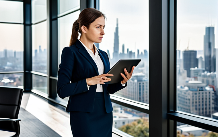 **Prompt for Market Dynamics & Professional Guidance:**
    "A professional adult female real estate agent, fully clothed in a modest, dark business suit, stands confidently in a contemporary office setting with large windows overlooking a city skyline. She holds a tablet displaying abstract economic graphs, conveying a sense of market analysis and strategic thinking. Her posture is poised and approachable, with a subtle, determined expression. The lighting is bright and professional, highlighting a clean, organized workspace. Perfect anatomy, correct proportions, natural pose, well-formed hands, proper finger count, natural body proportions. Safe for work, appropriate content, fully clothed, professional dress, family-friendly."