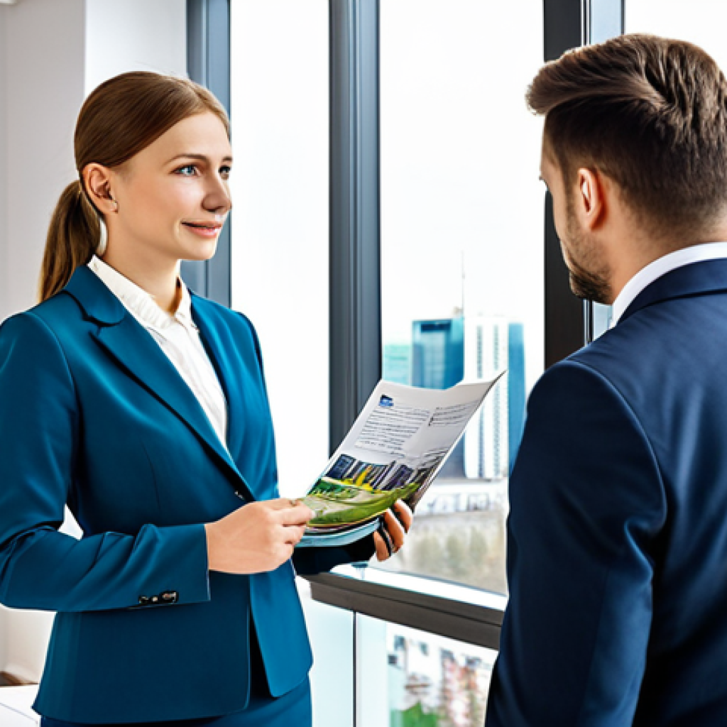 공인중개사와 부동산 트렌드의 연결 고리 - "A professional real estate agent in Warsaw, Poland, wearing a modern business suit, advising a youn...