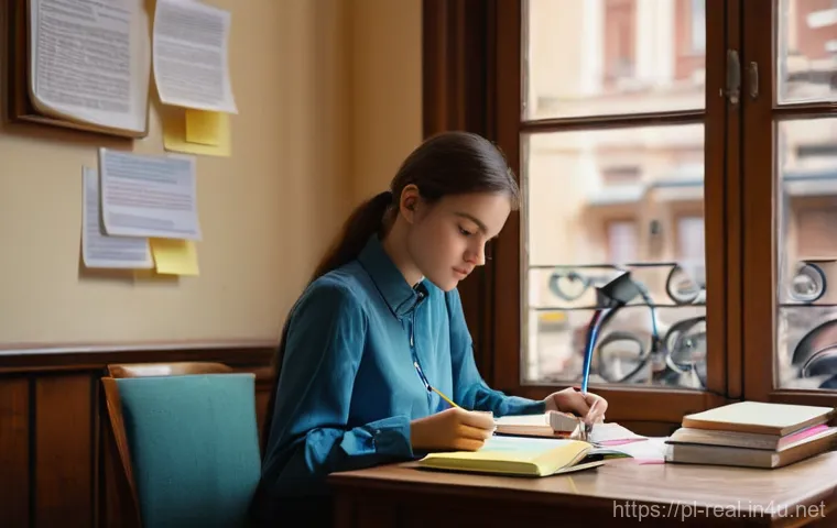 공인중개사 시험을 처음 준비하는 사람에게 - **Prompt 1: Dedicated Study Session**
A focused young woman, dressed in a comfortable yet smart ...
