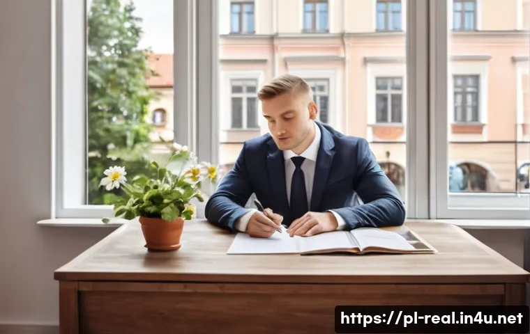 공인중개사 자격증의 취득 후 성공 사례 연구 - **Prompt: "Building Trust in Polish Real Estate"**
    A young, professional Polish real estate agen...