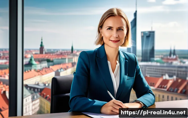 공인중개사 시험 준비와 관련된 자료 분석 사례 - A professional Polish real estate agent, a woman in her late 30s with a confident and approachable e...