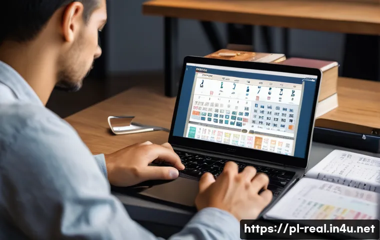 공인중개사 시험 대비 자료 분석과 활용 사례 - A focused young adult studying at a cozy, modern desk with a digital calendar open on a laptop scree...