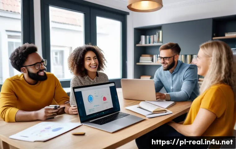 공인중개사 시험을 위한 학습 커뮤니티 - A vibrant online study group of diverse Polish adults preparing for real estate agent exams, gathere...
