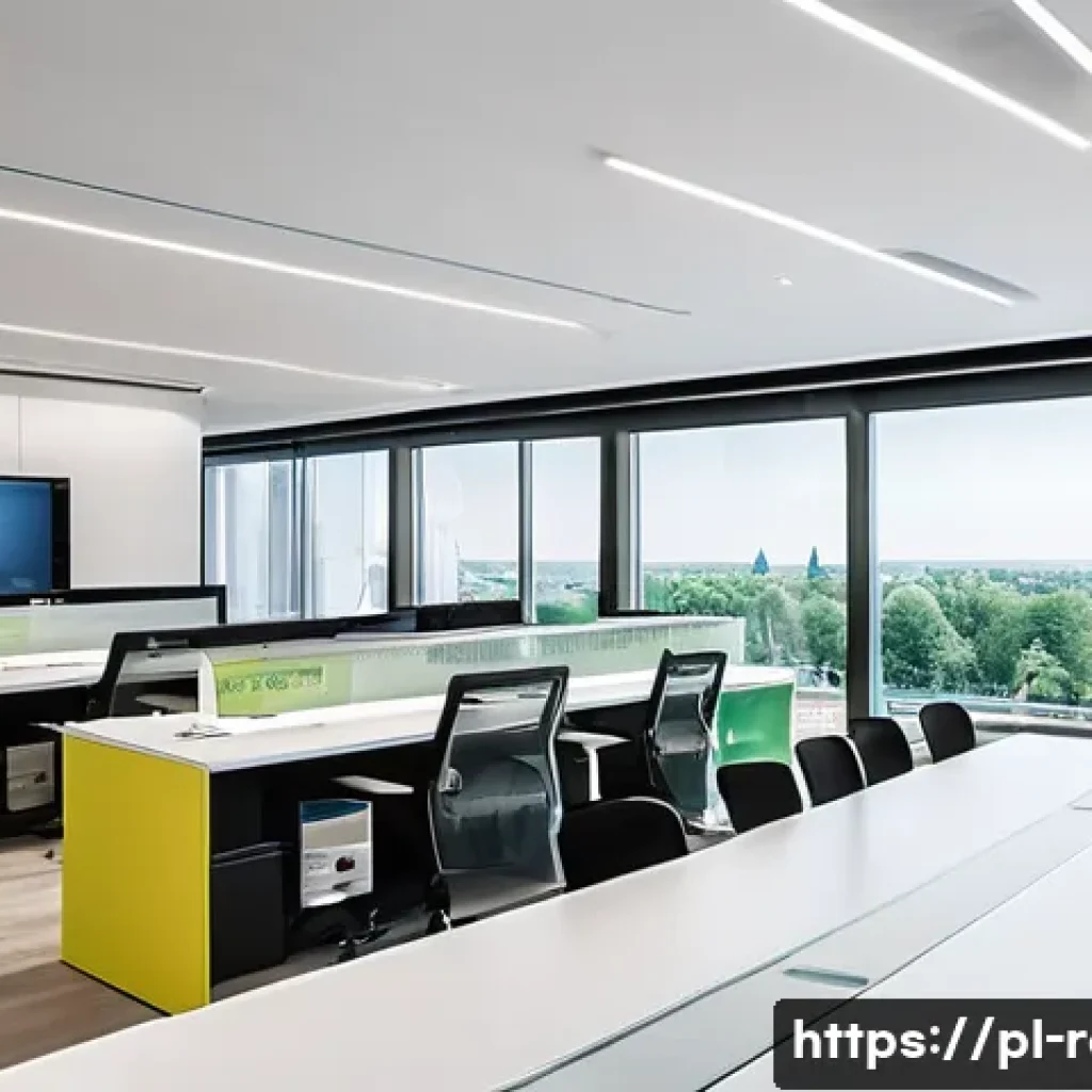 공인중개사 자격증으로 창업하기 - A modern real estate office interior in Warsaw, Poland, featuring a bright, professional atmosphere ...