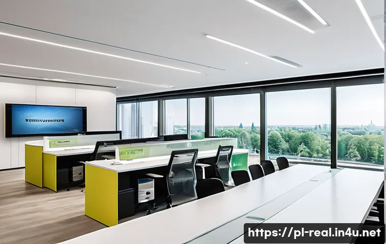 공인중개사 자격증으로 창업하기 - A modern real estate office interior in Warsaw, Poland, featuring a bright, professional atmosphere ...