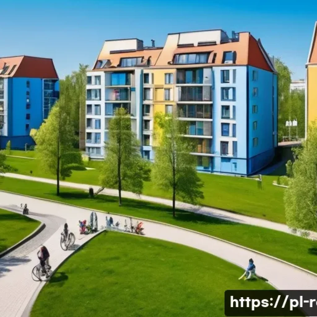 공인중개사와 지역 부동산 시장의 분석적 접근 - A vibrant urban neighborhood in Poland during springtime, featuring modern apartment buildings with ...