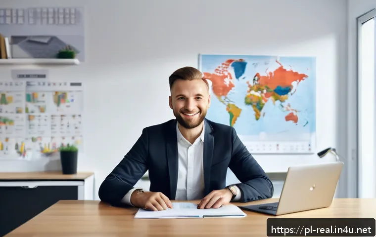 공인중개사 자격증 취득 후 커리어 패스 - A professional real estate agent in a modern office setting, dressed in smart business attire, engag...