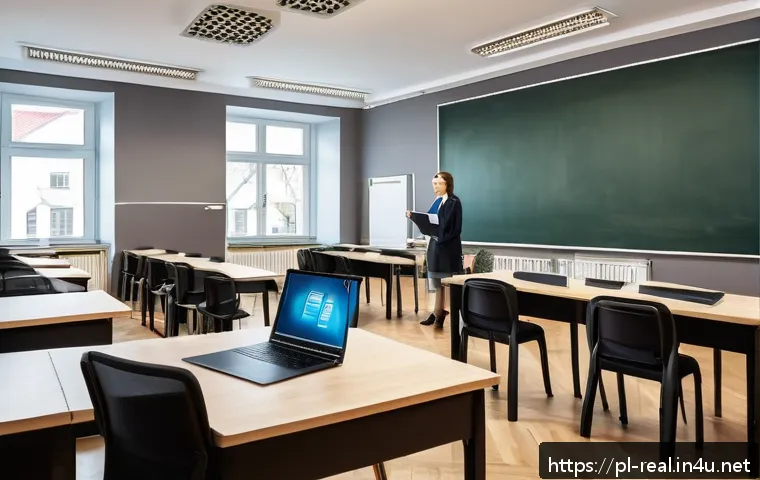 공인중개사 시험 최신 출제 경향 분석 - A modern classroom setting in Poland with adult students preparing for a real estate intermediary ex...