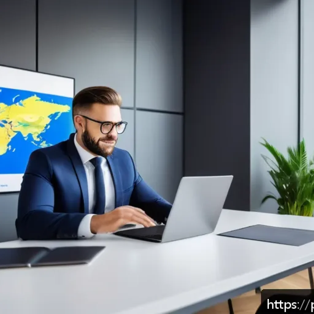 공인중개사 자격증 활용 글로벌 사례 - A professional real estate agent in a modern office setting, engaged in a virtual meeting with inter...
