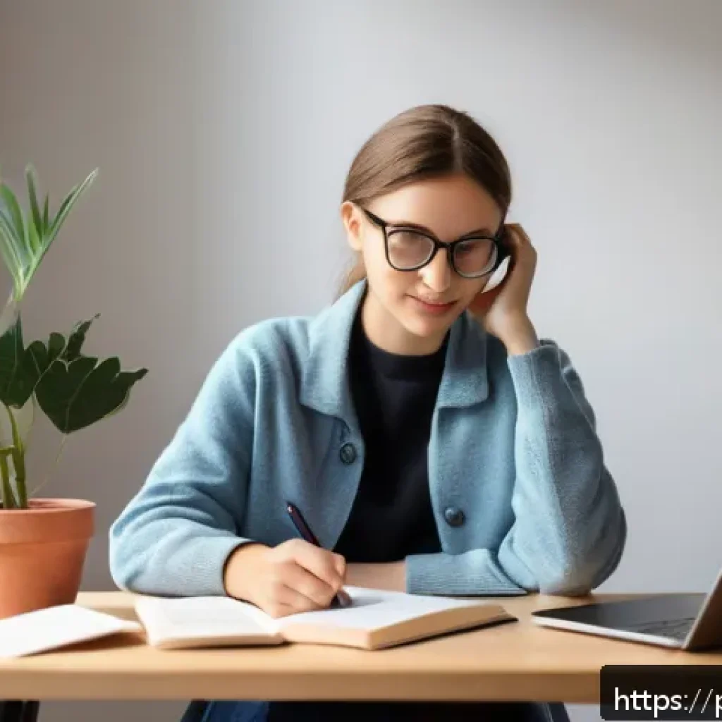 공인중개사 시험 준비와 시간 관리 방법 - A cozy study room scene showing a Polish real estate student in casual, modest clothing sitting at a...