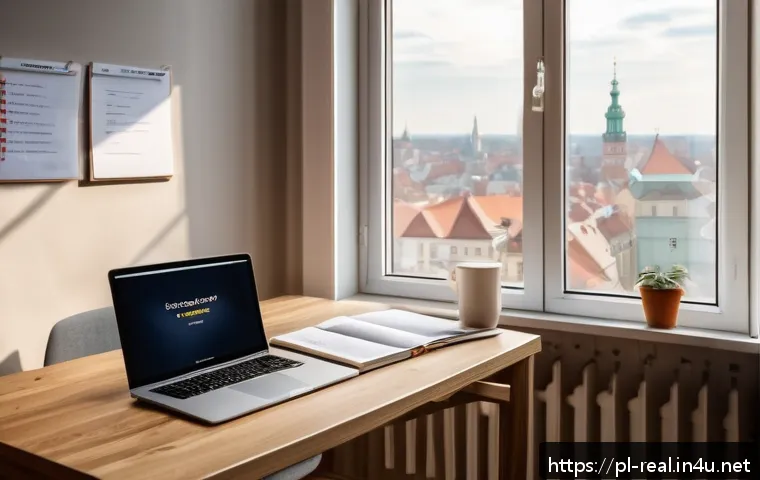 공인중개사 시험 준비를 위한 주간 계획표 - A modern study room in a cozy Polish apartment, featuring a young adult focused on exam preparation ...