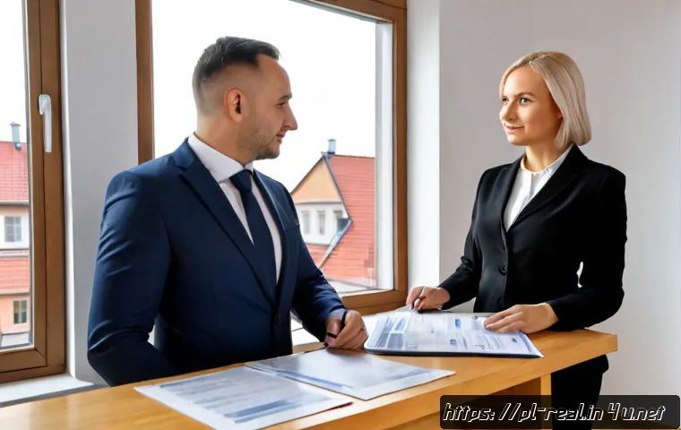 공인중개사와 부동산 관련 정책 변화의 사회적 영향 연구 - Photorealistic modern Polish real estate office, a licensed property agent in smart business attire ...