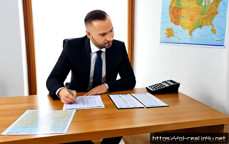 공인중개사 부동산 정책 변화에 따른 대응 사례 - Photorealistic Polish real estate agent in a bright modern Warsaw office, calmly explaining new hous...